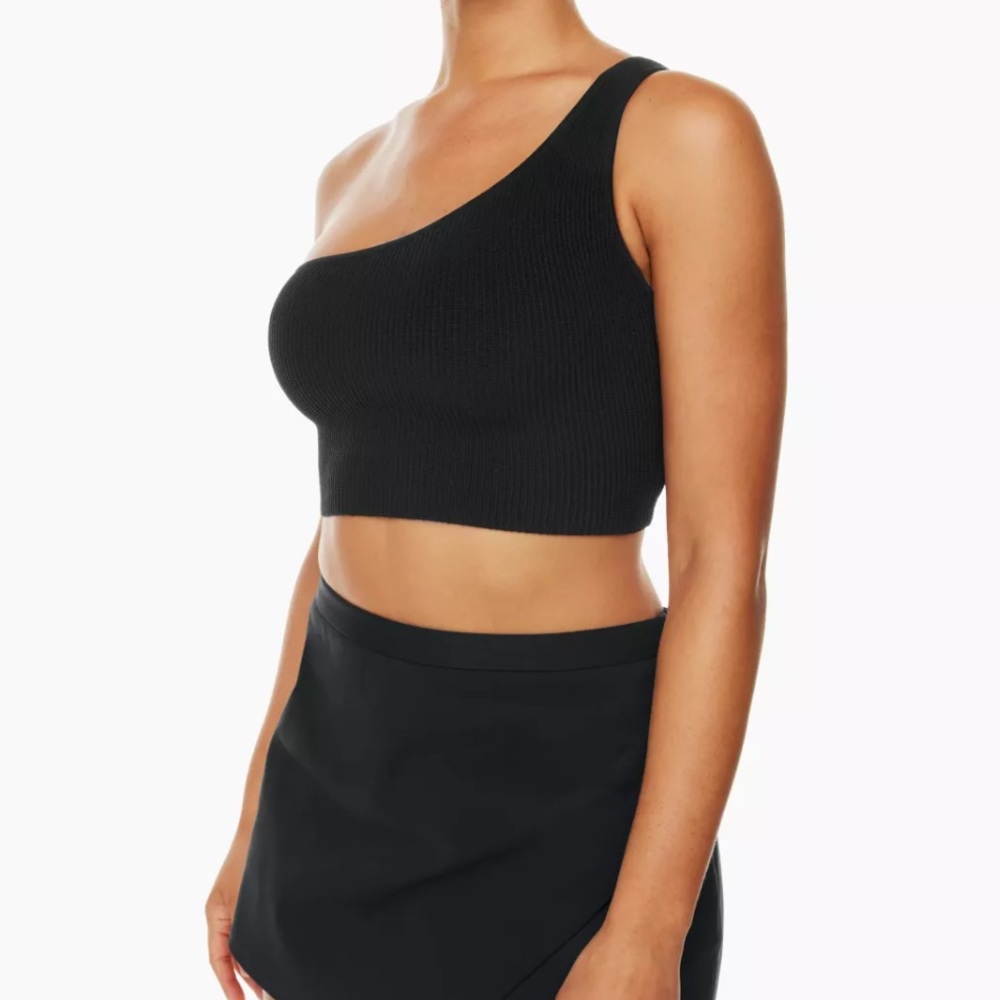 Black One-Shoulder Babaton Crop